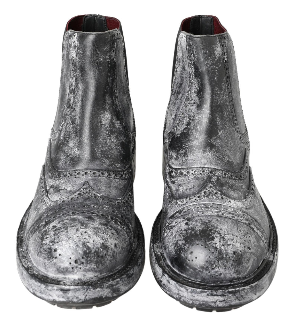 Schwarz-graue Lederstiefeletten
