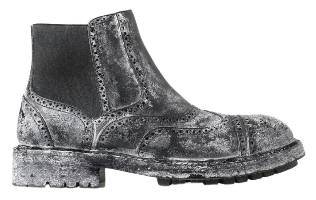 Schwarz-graue Lederstiefeletten