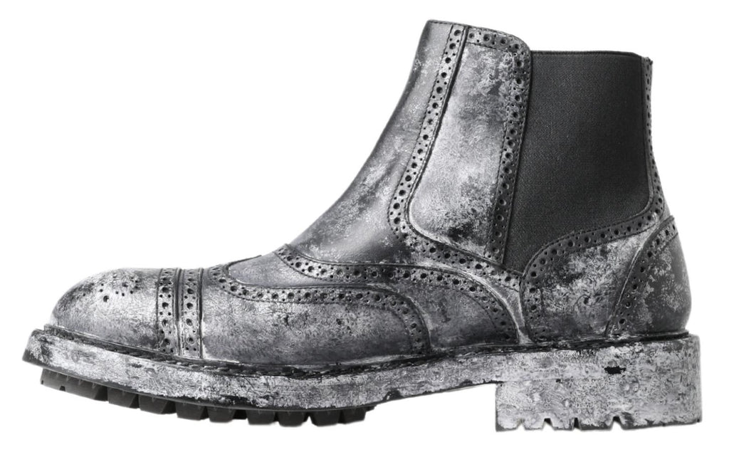 Schwarz-graue Lederstiefeletten