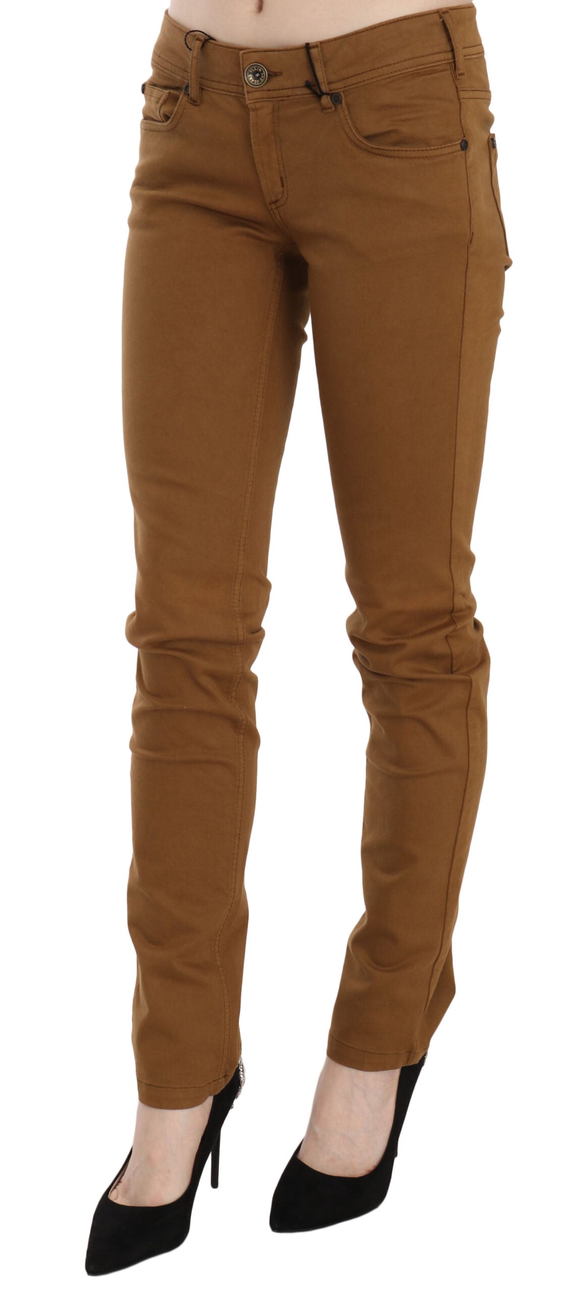 Braune Skinny-Jeans aus Baumwolle mit mittlerer Taille und schmaler Passform