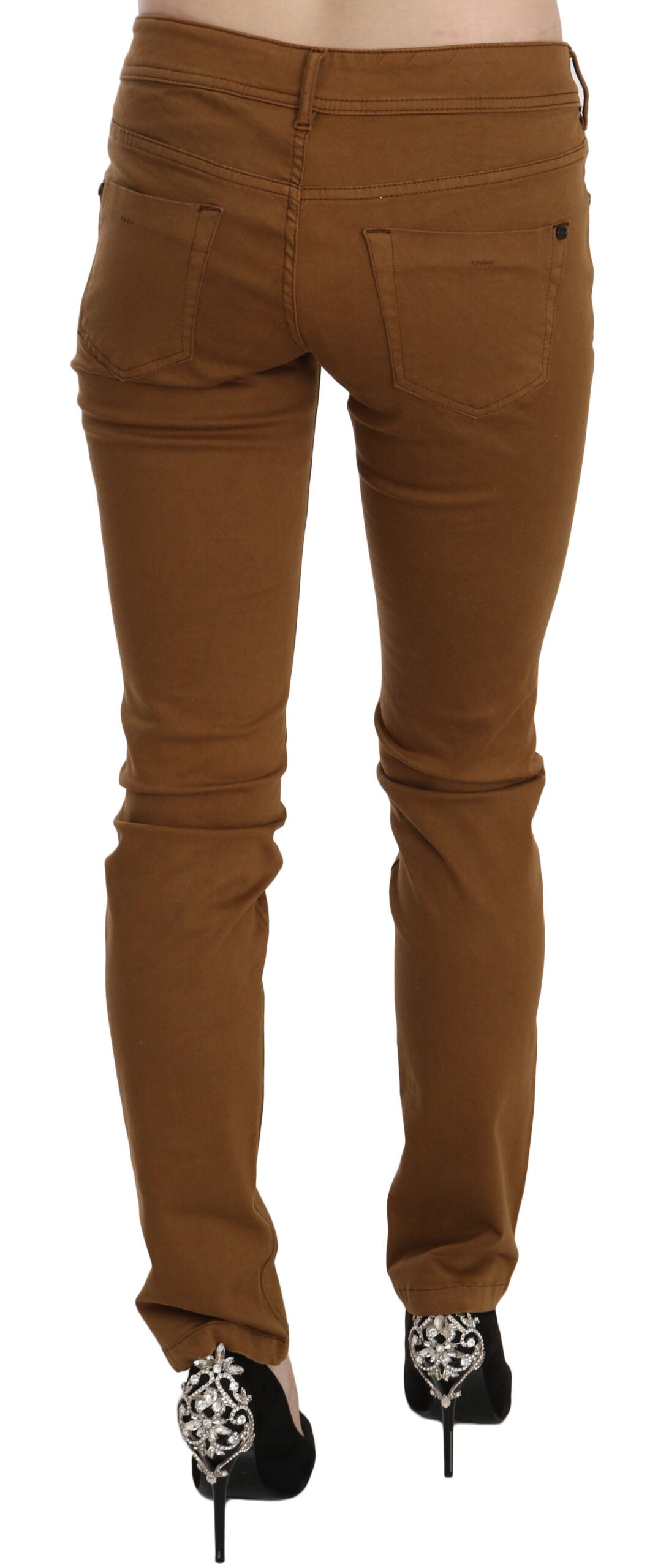 Braune Skinny-Jeans aus Baumwolle mit mittlerer Taille und schmaler Passform