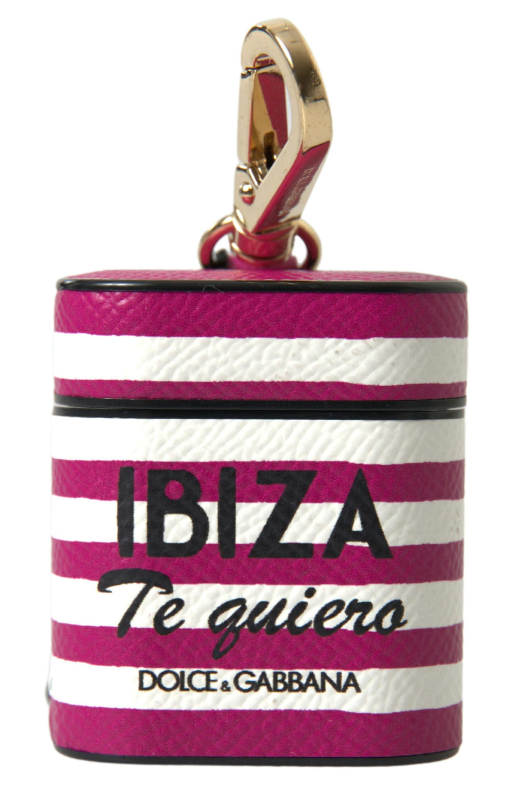 Airpods-Hülle aus Dauphine-Leder mit Logo in Fuchsia