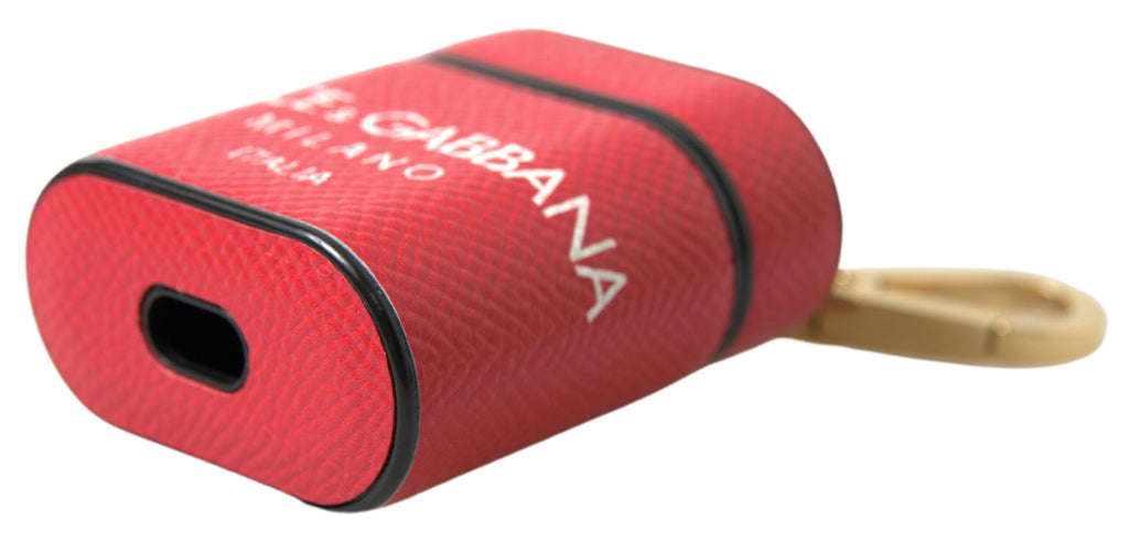 Rotes Leder-Airpods-Etui mit goldfarbenem Metall-Logo-Print
