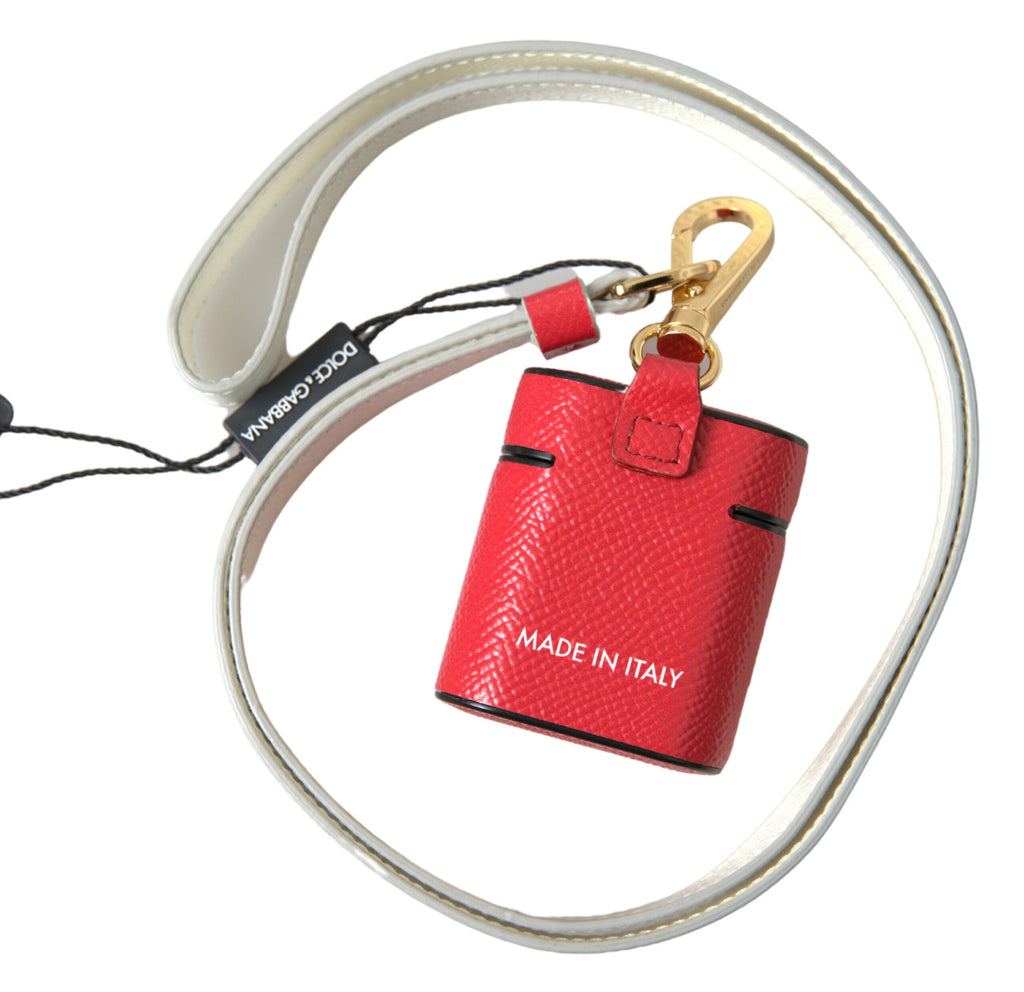 Rotes Leder-Airpods-Etui mit goldfarbenem Metall-Logo-Print