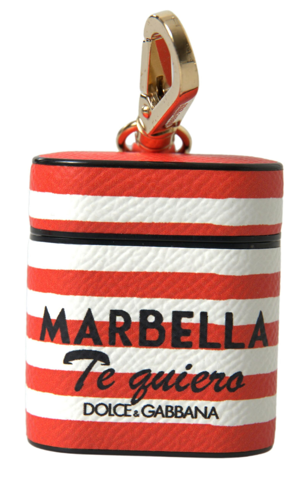 Airpod-Hülle mit orangefarbenem Streifen und Logo-Riemen aus Dauphine-Leder