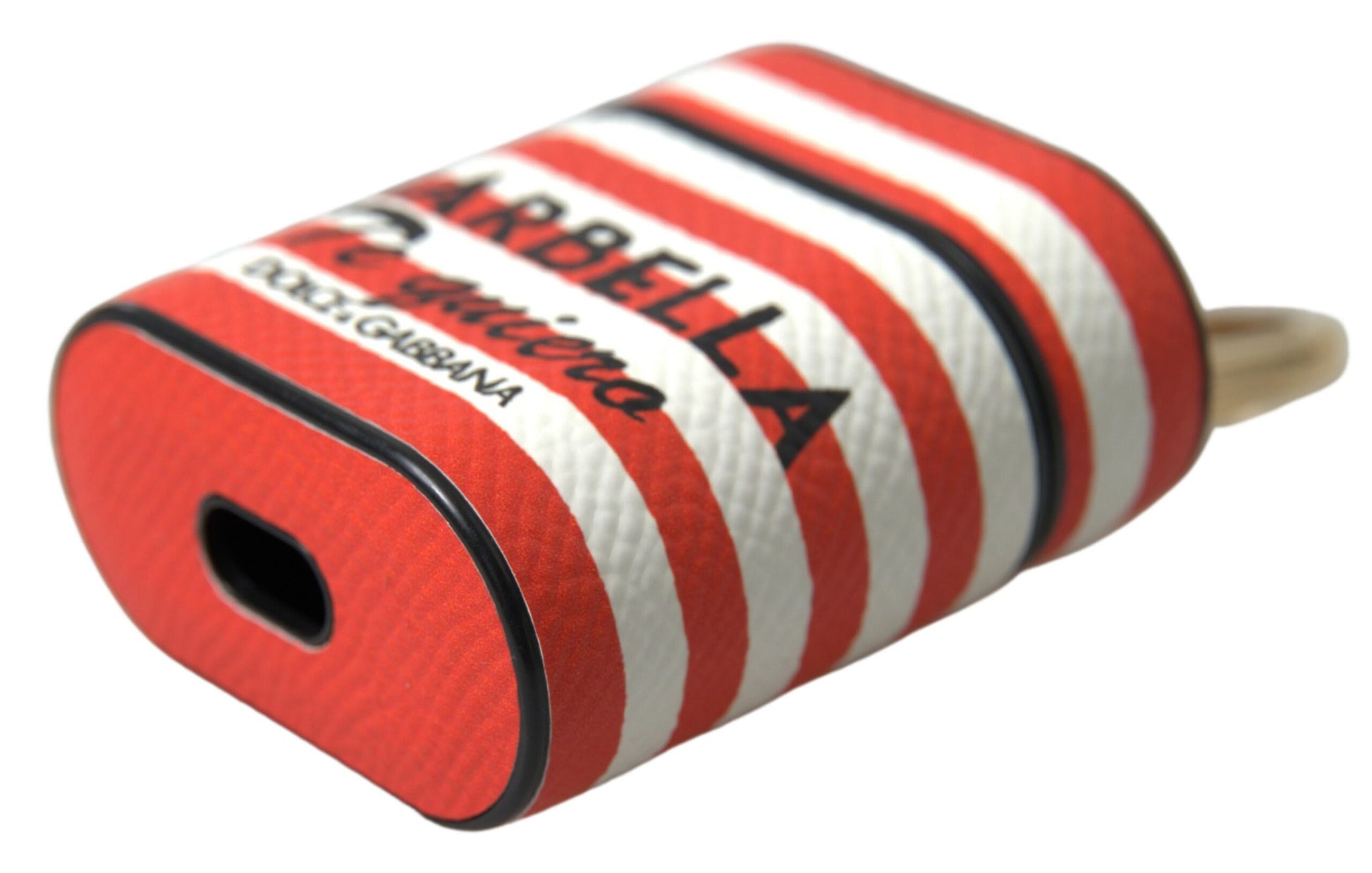 Airpod-Hülle mit orangefarbenem Streifen und Logo-Riemen aus Dauphine-Leder