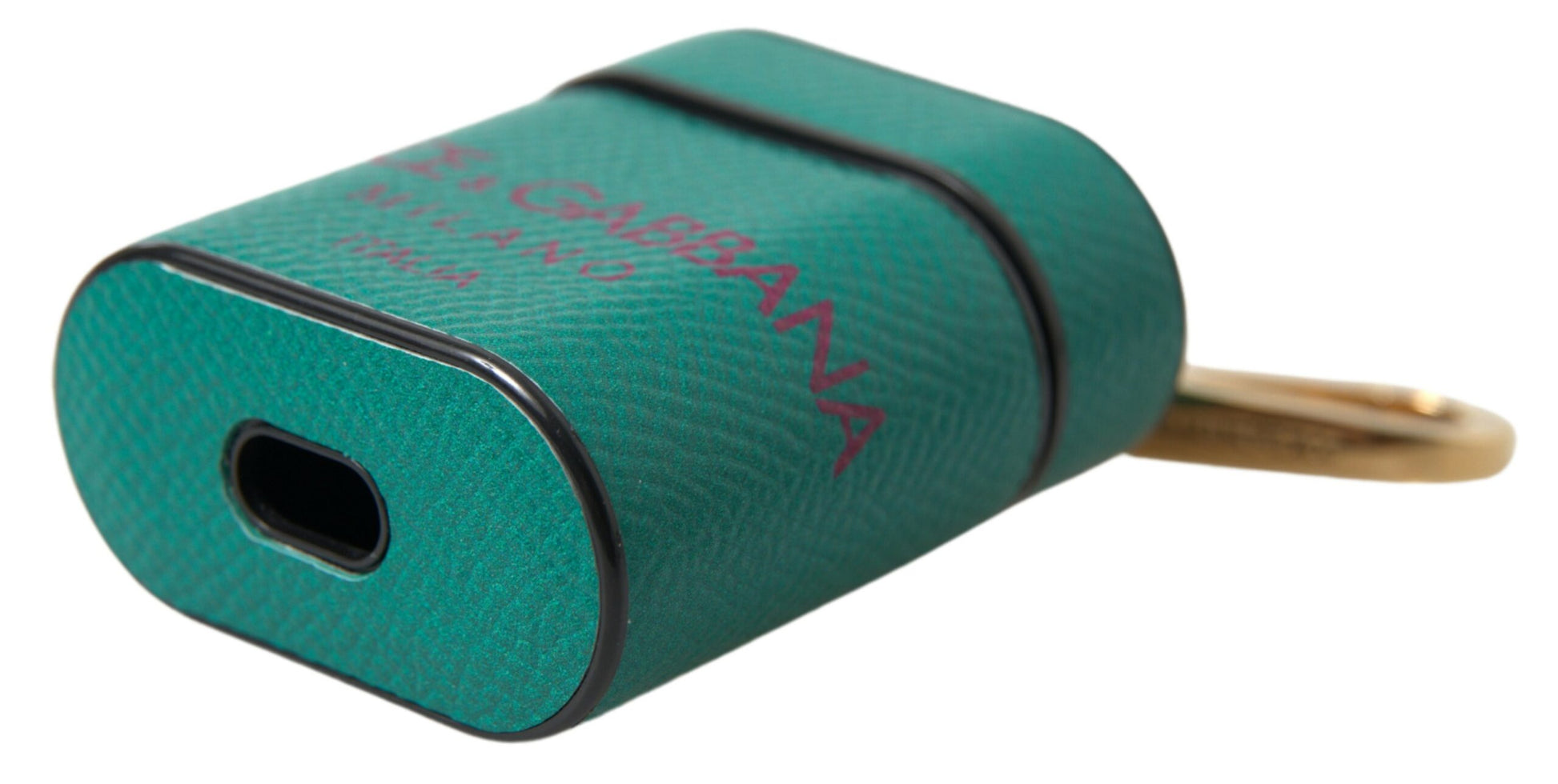 Grünes, kastanienbraunes Airpods-Etui mit Logo-Print-Riemen aus Kalbsleder