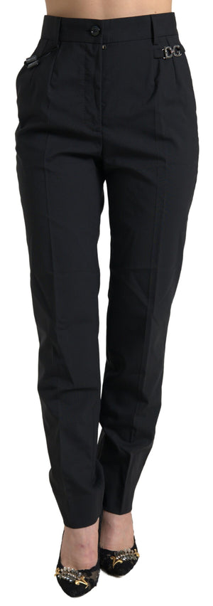 Schwarze Karottenhose aus Wolle mit hoher Taille