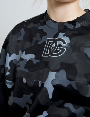 Schwarzer Camouflage-Sweatshirt mit Rundhalsausschnitt