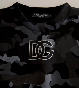 Schwarzer Camouflage-Sweatshirt mit Rundhalsausschnitt