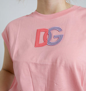 Rosafarbenes Tank-T-Shirt aus Baumwolle mit DG-Logo und Rundhalsausschnitt