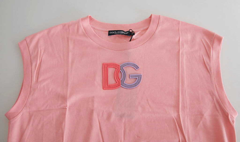 Rosafarbenes Tank-T-Shirt aus Baumwolle mit DG-Logo und Rundhalsausschnitt