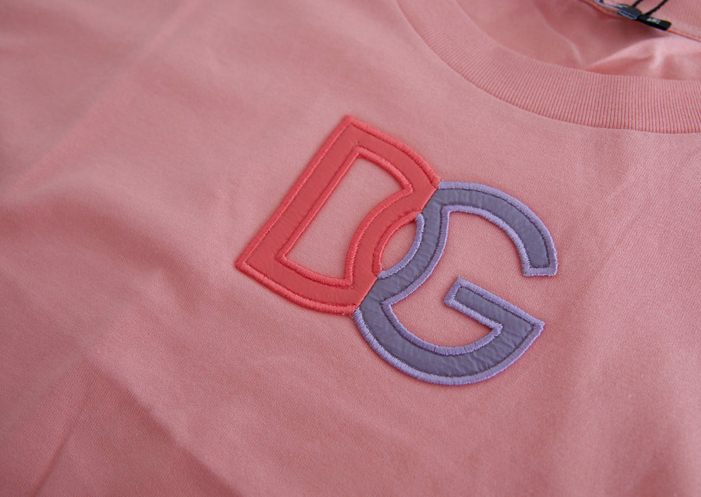 Rosafarbenes Tank-T-Shirt aus Baumwolle mit DG-Logo und Rundhalsausschnitt