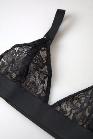Schwarzer Nylon-Stretch-BH mit Blumenspitze