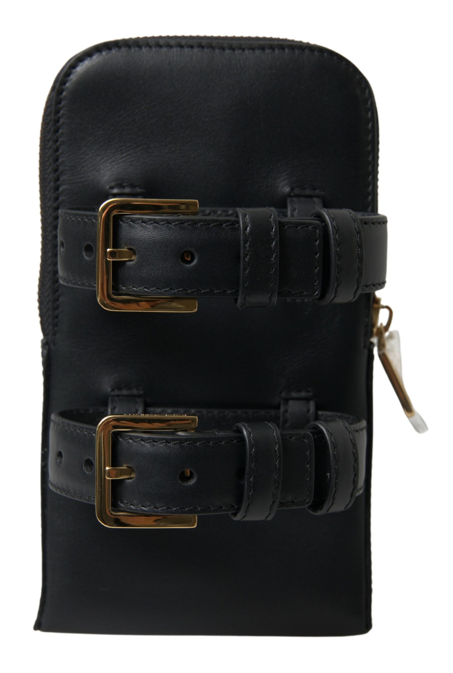 Schwarze Leder Herren Geldbörse Doppel Gürtel Riemen Armband Tasche