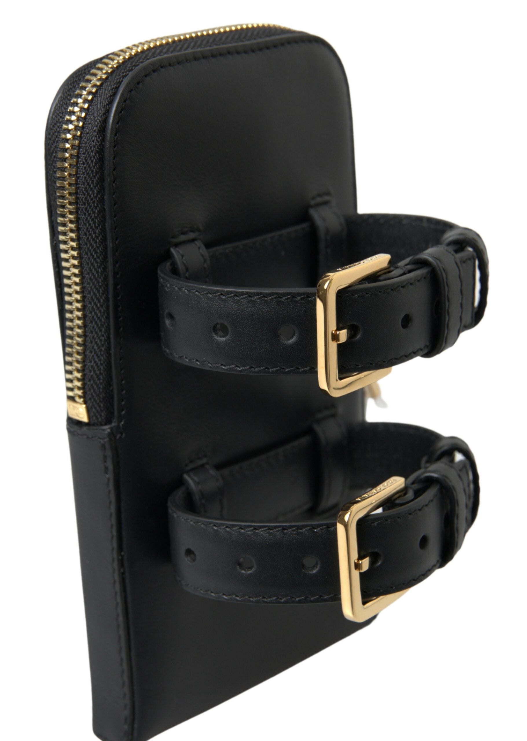 Schwarze Leder Herren Geldbörse Doppel Gürtel Riemen Armband Tasche