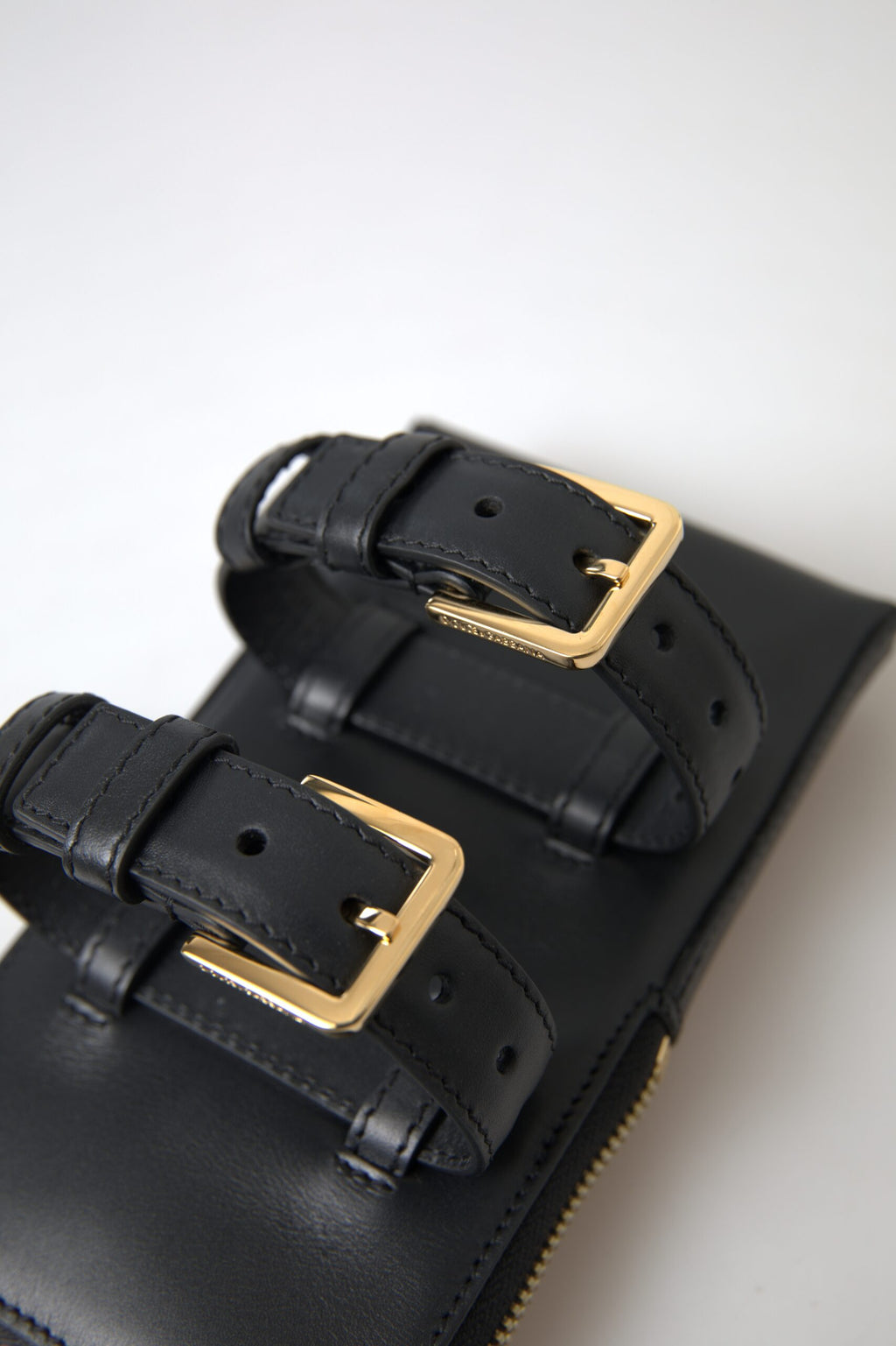 Schwarze Leder Herren Geldbörse Doppel Gürtel Riemen Armband Tasche