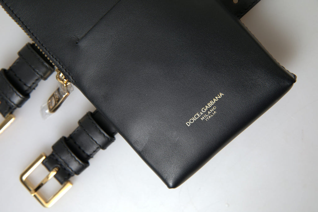 Schwarze Leder Herren Geldbörse Doppel Gürtel Riemen Armband Tasche