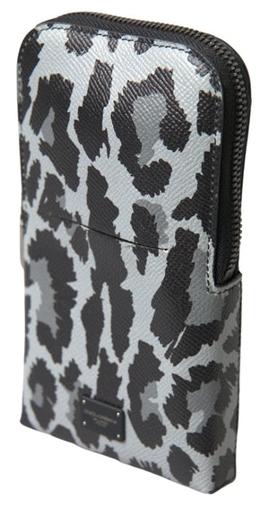 Graue Leoparden-Leder-Herren-Geldbörse, Umhängetasche, Handytasche