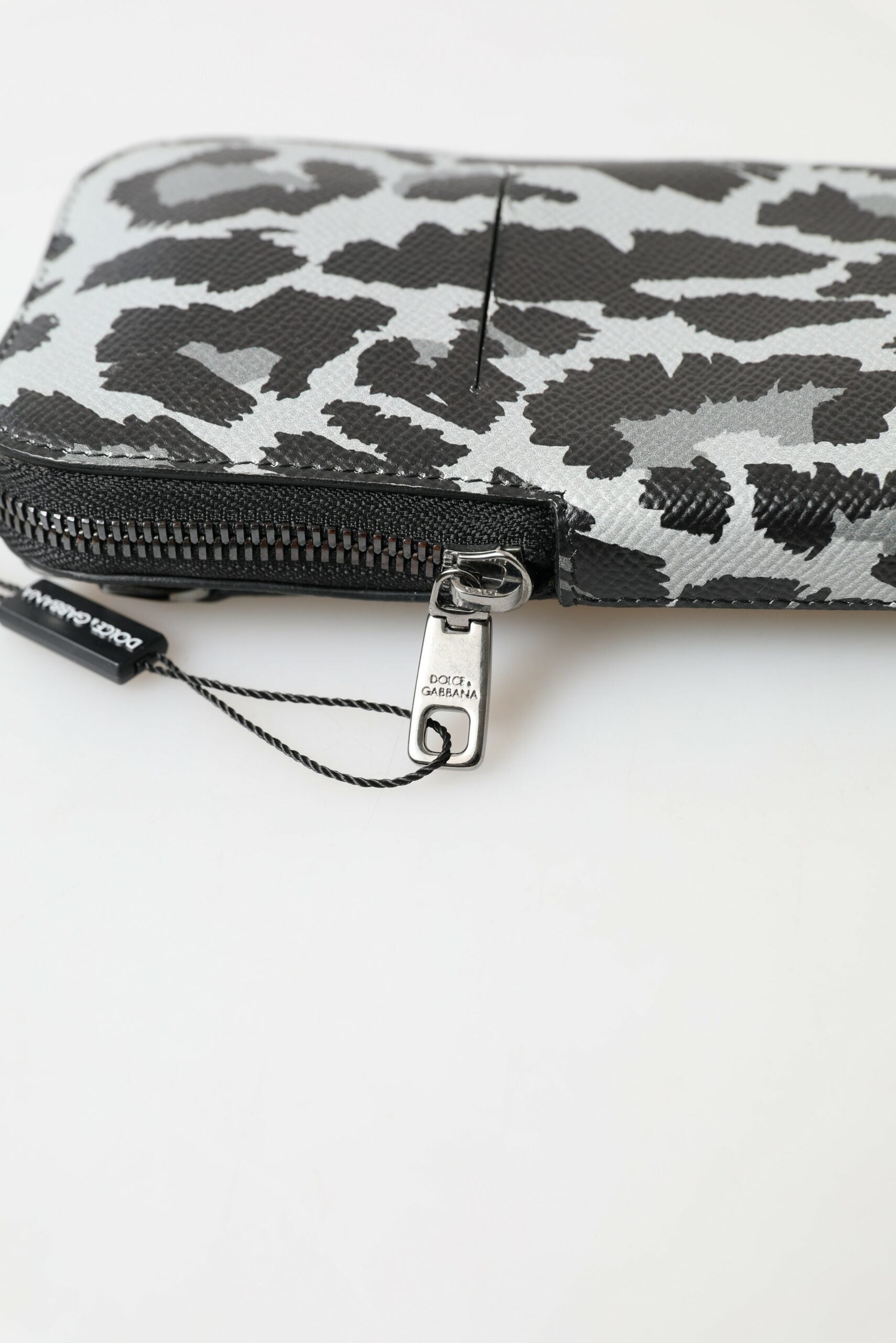 Graue Leoparden-Leder-Herren-Geldbörse, Umhängetasche, Handytasche