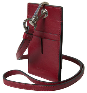 Rotes Leder Lanyard Logo Slim Card Holder Herren Geldbörse