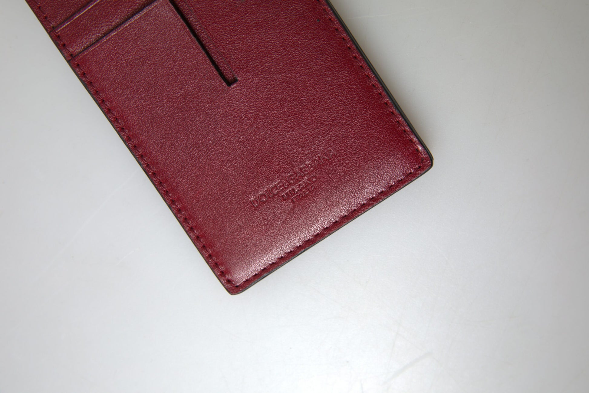 Rotes Leder Lanyard Logo Slim Card Holder Herren Geldbörse