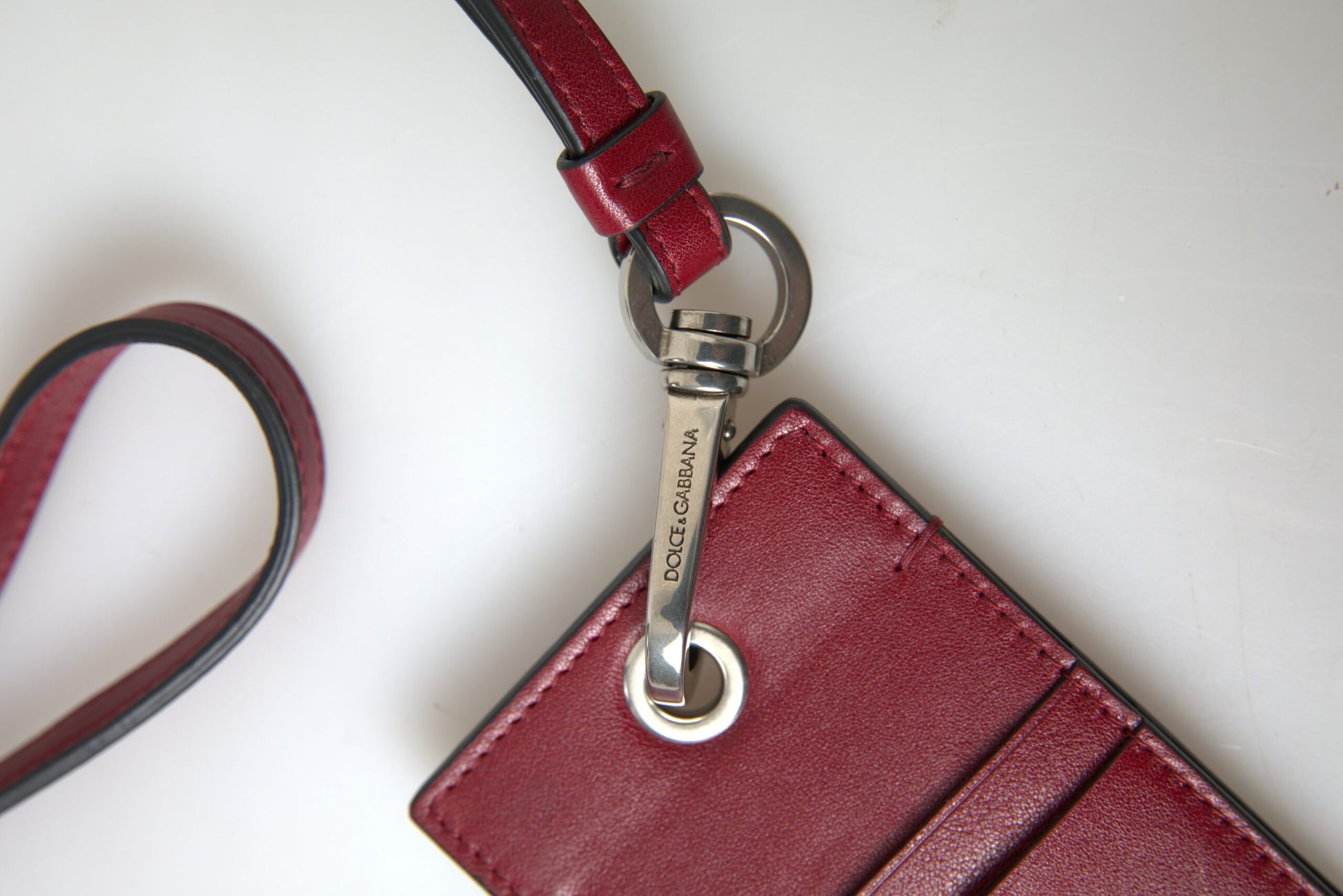 Rotes Leder Lanyard Logo Slim Card Holder Herren Geldbörse