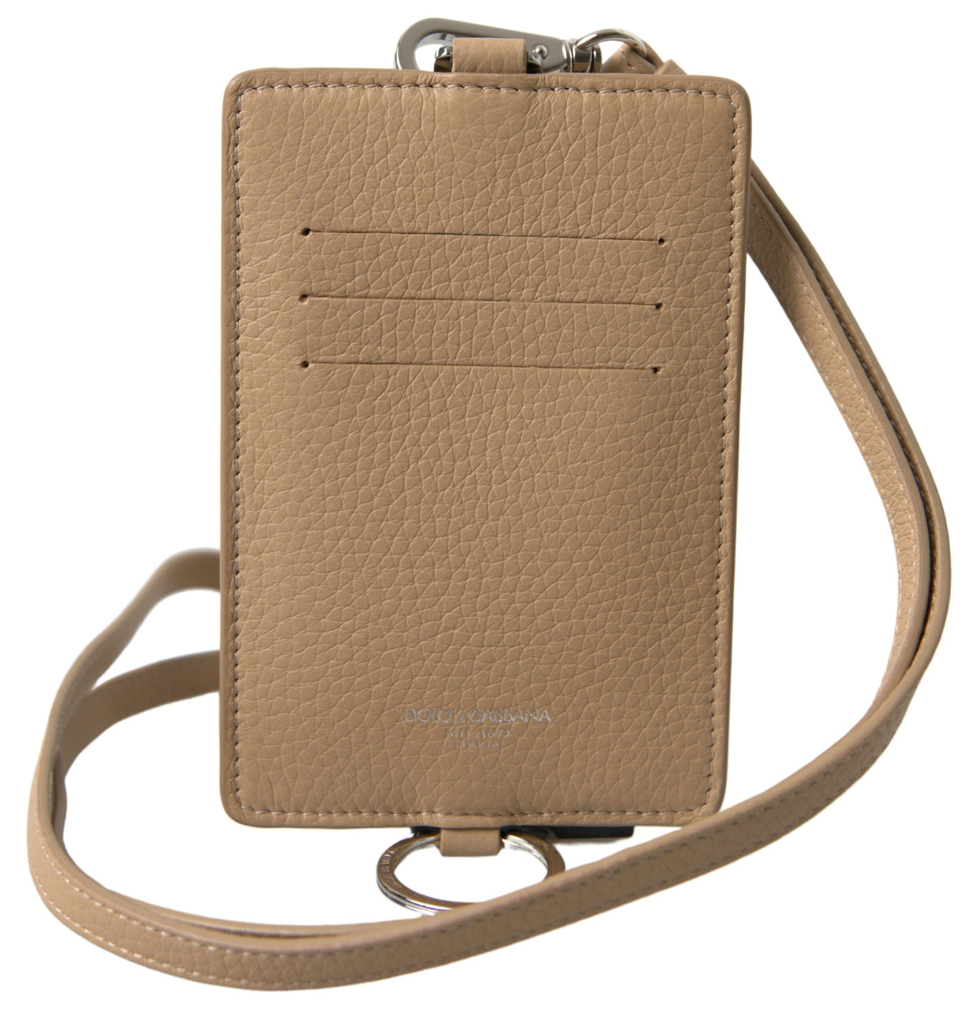 Beige Leder Lanyard Logo Kartenhalter Herren Brieftasche