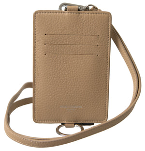 Beige Leder Lanyard Logo Kartenhalter Herren Brieftasche