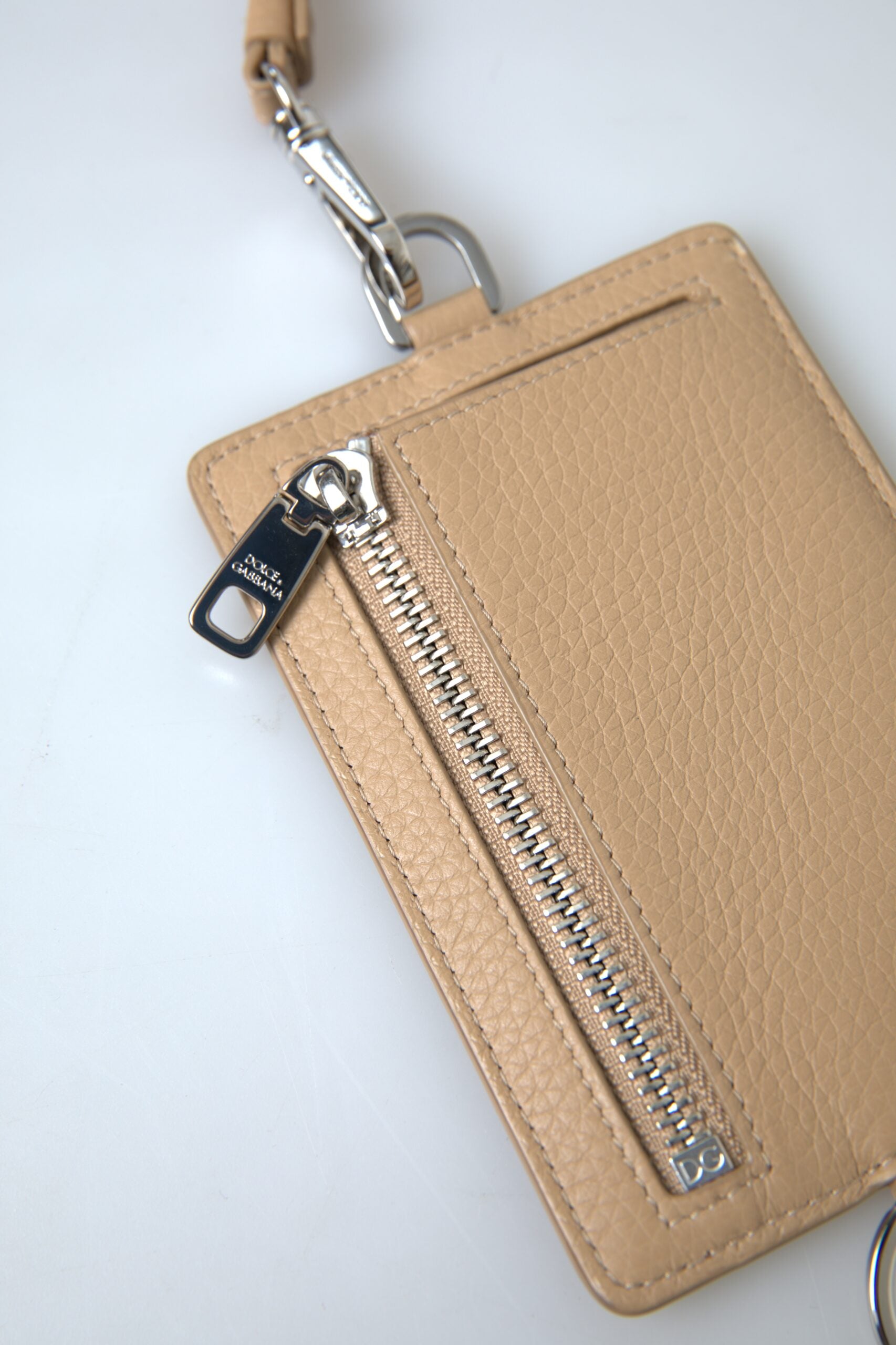 Beige Leder Lanyard Logo Kartenhalter Herren Brieftasche