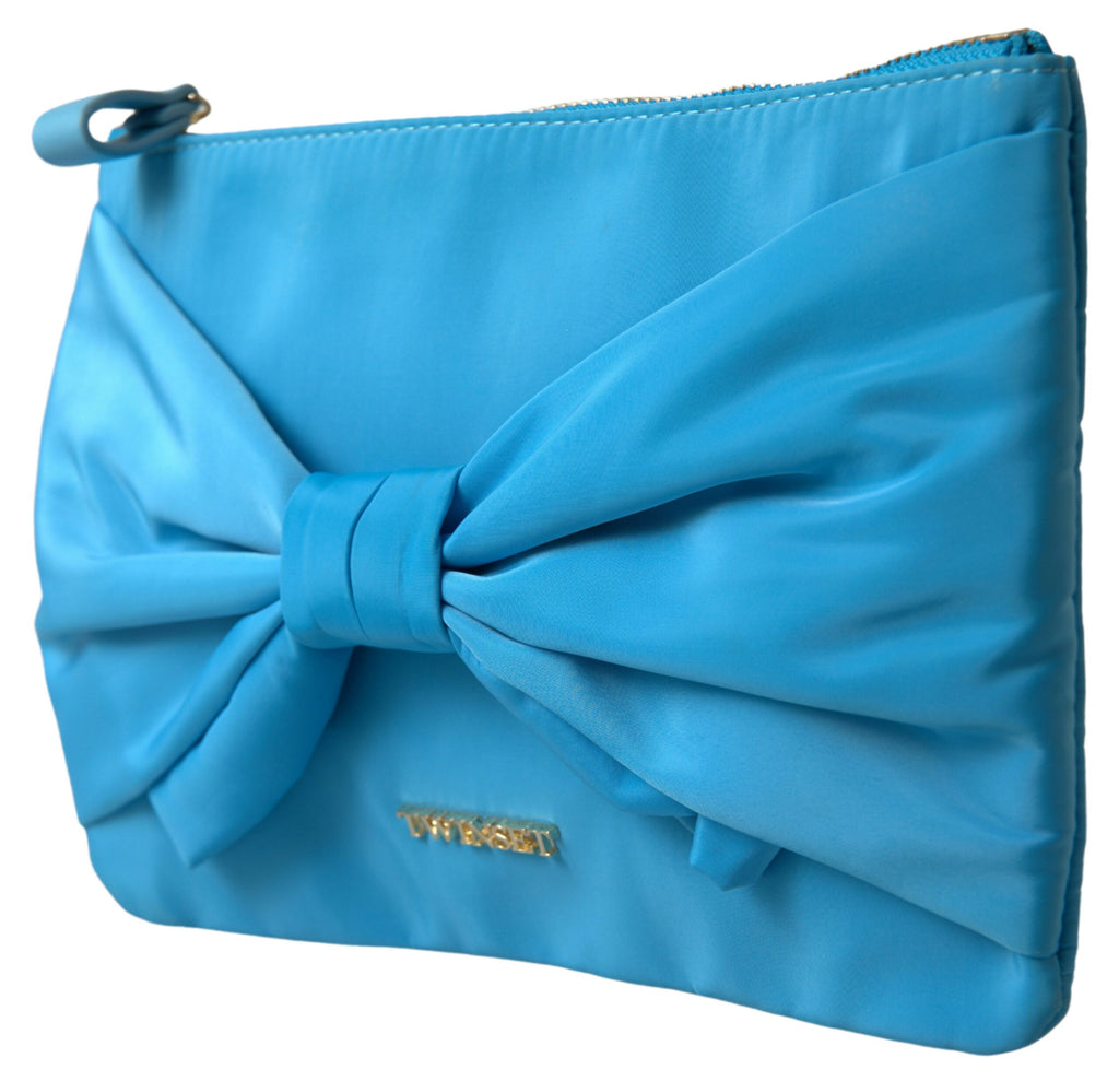 Blaue Tafta-Seide, große Schleife, Reißverschluss-Clutch, Damen-Borse-Logo-Tasche