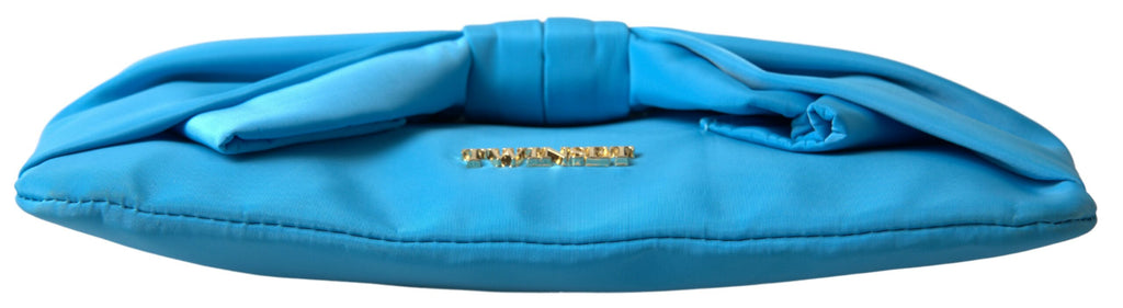 Blaue Tafta-Seide, große Schleife, Reißverschluss-Clutch, Damen-Borse-Logo-Tasche
