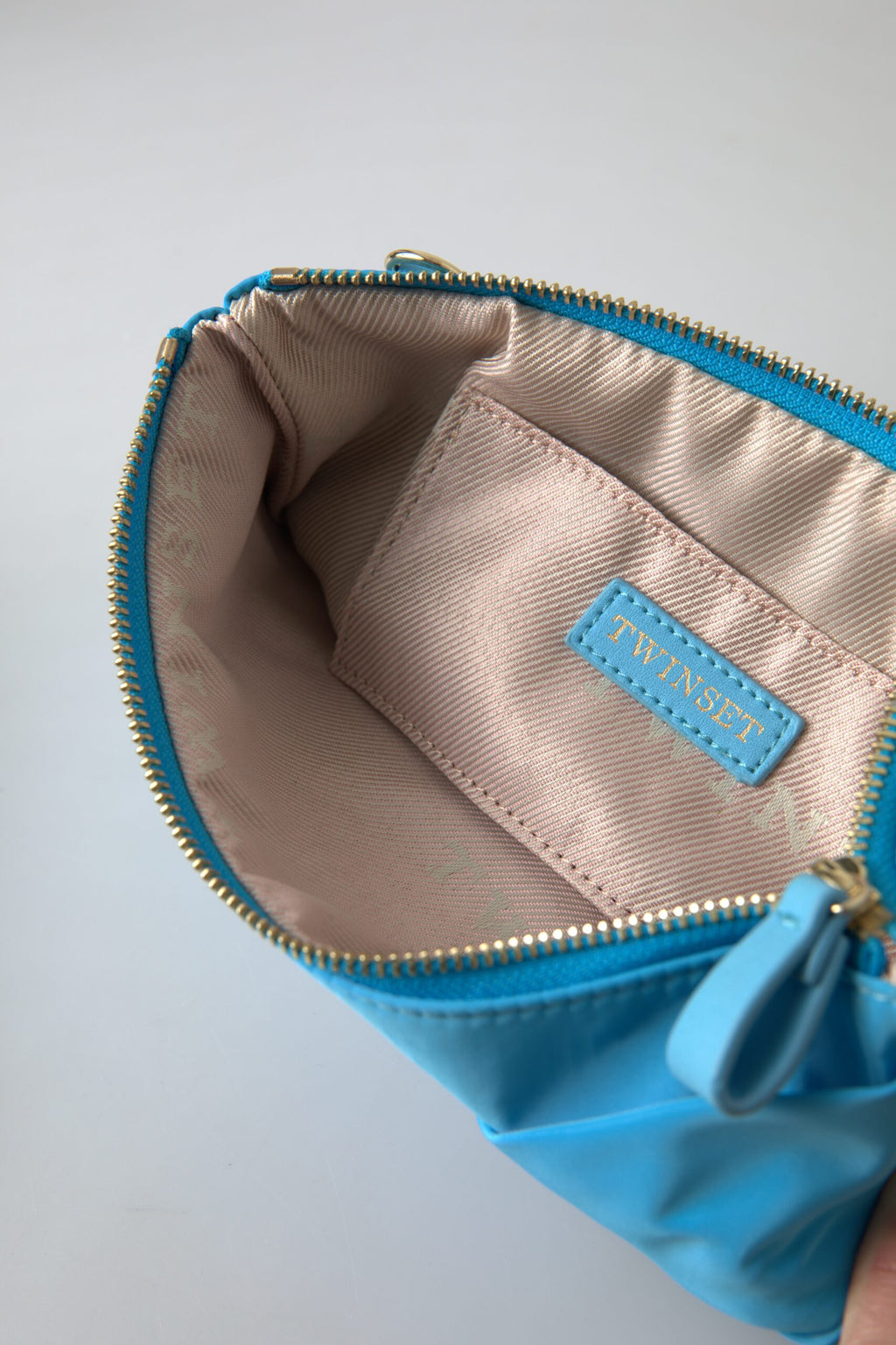 Blaue Tafta-Seide, große Schleife, Reißverschluss-Clutch, Damen-Borse-Logo-Tasche