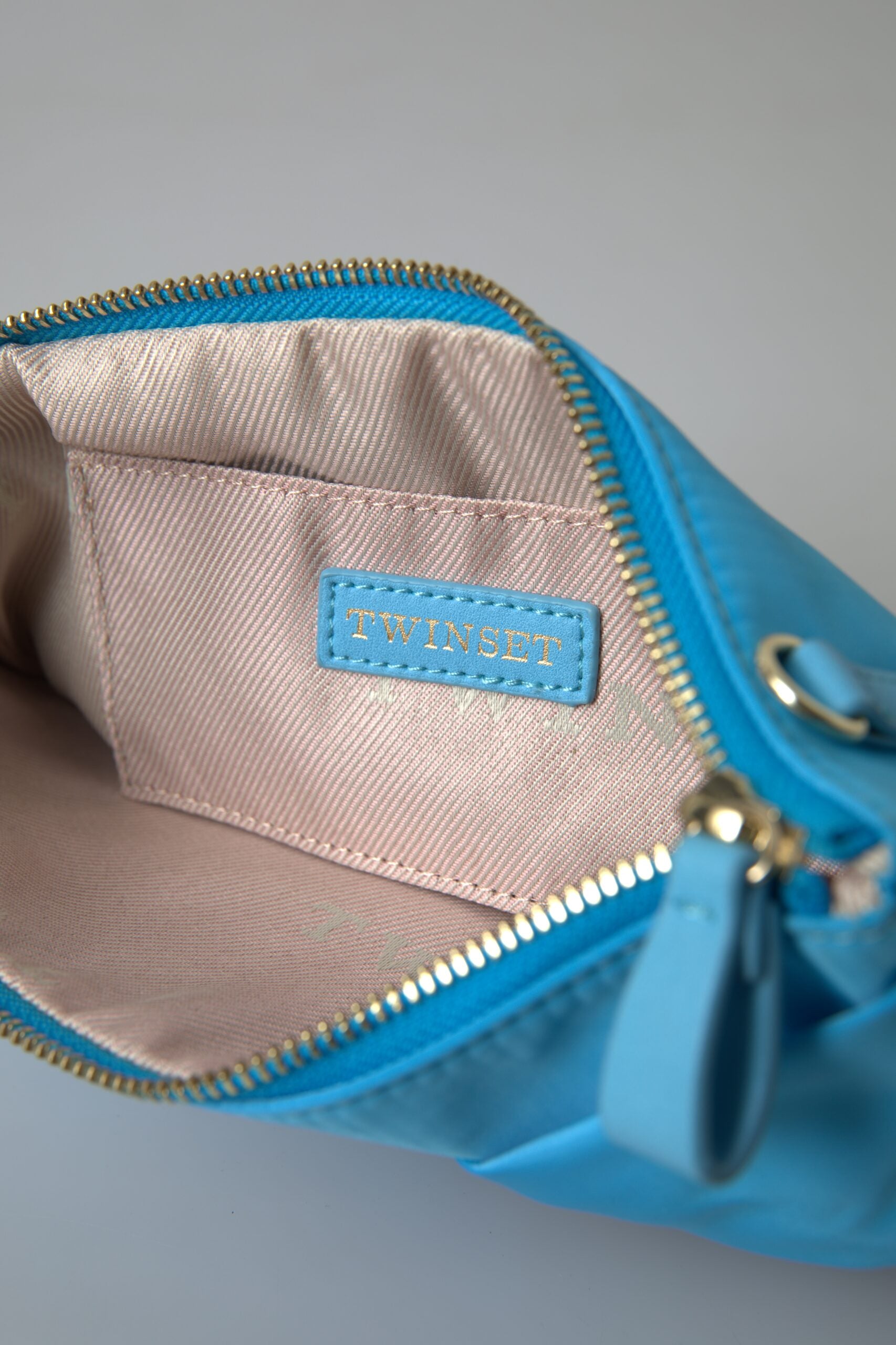 Twinset Blue Tafta Silk Large Bow Zipper Clutch Women Borse Logo Bag