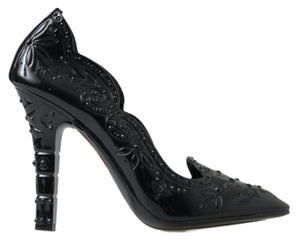 Schwarze CINDERELLA Blumen Kristall Heels Schuhe
