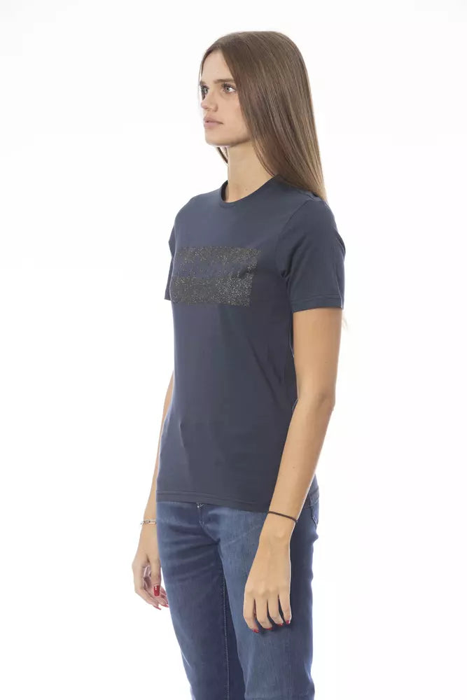 Blaues Damen-T-Shirt aus Baumwolle