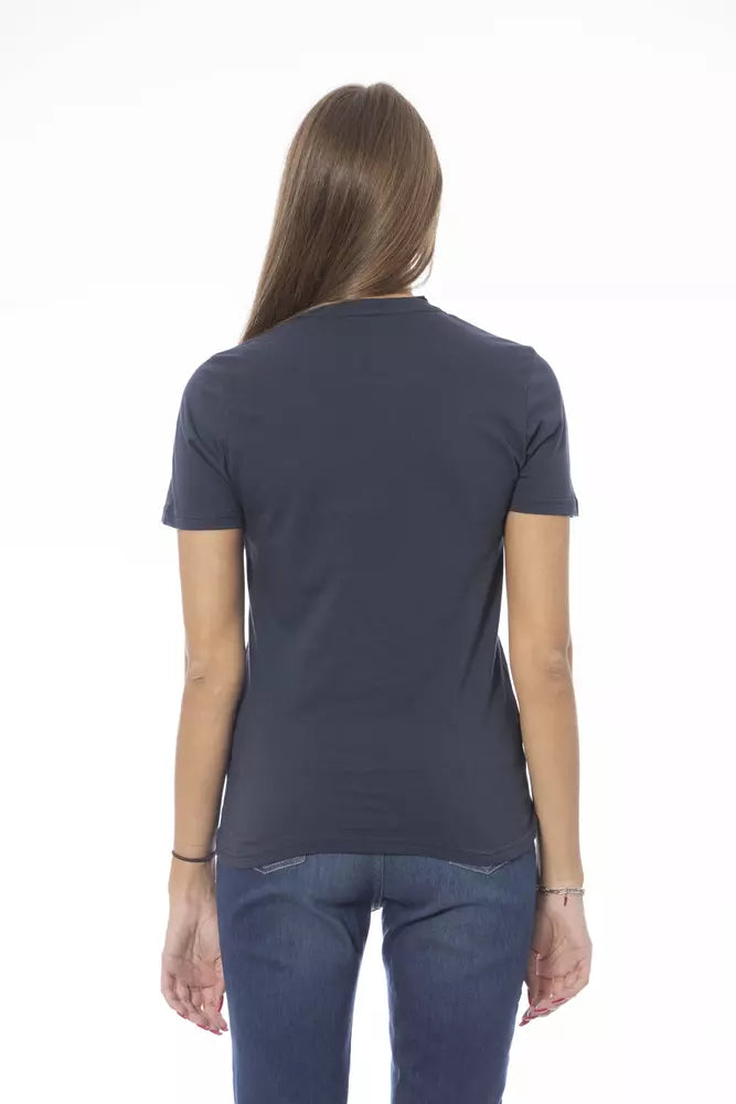 Blaues Damen-T-Shirt aus Baumwolle