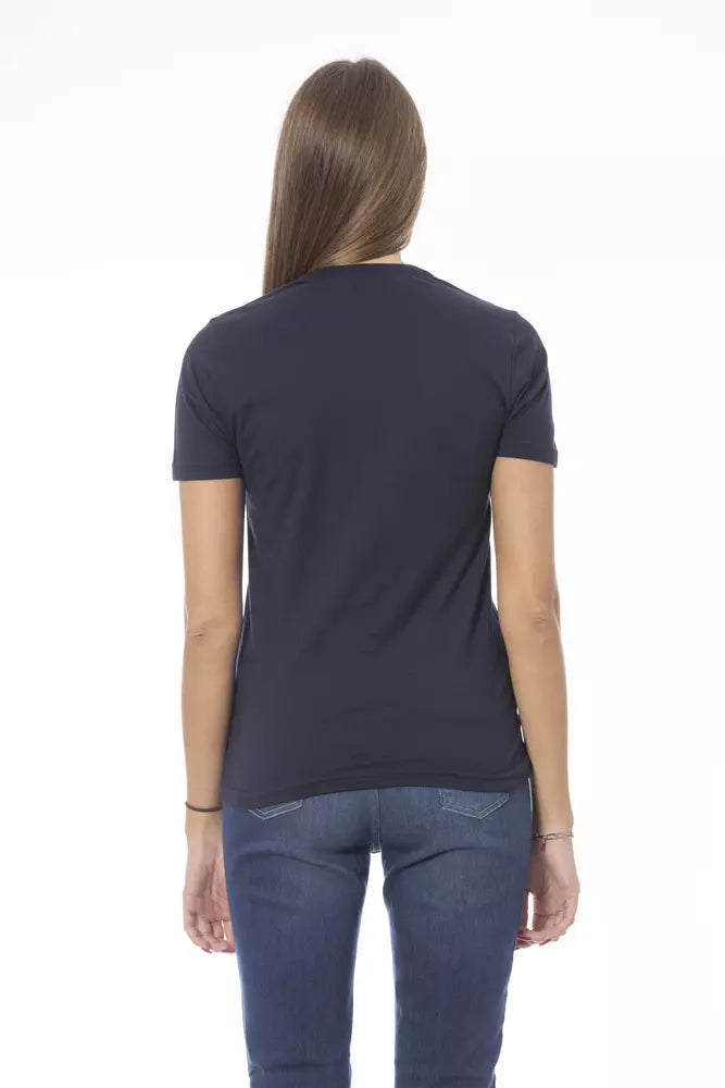 Blaues Damen-T-Shirt aus Baumwolle