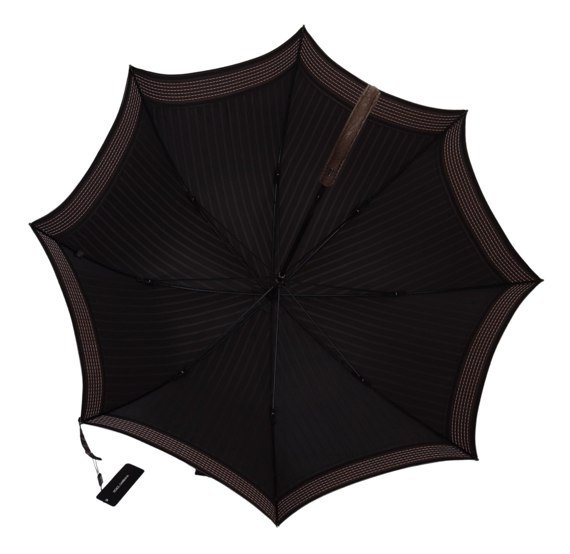 Braun gestreifter, zusammenklappbarer Sartoria-Regenschirm mit Ledergriff