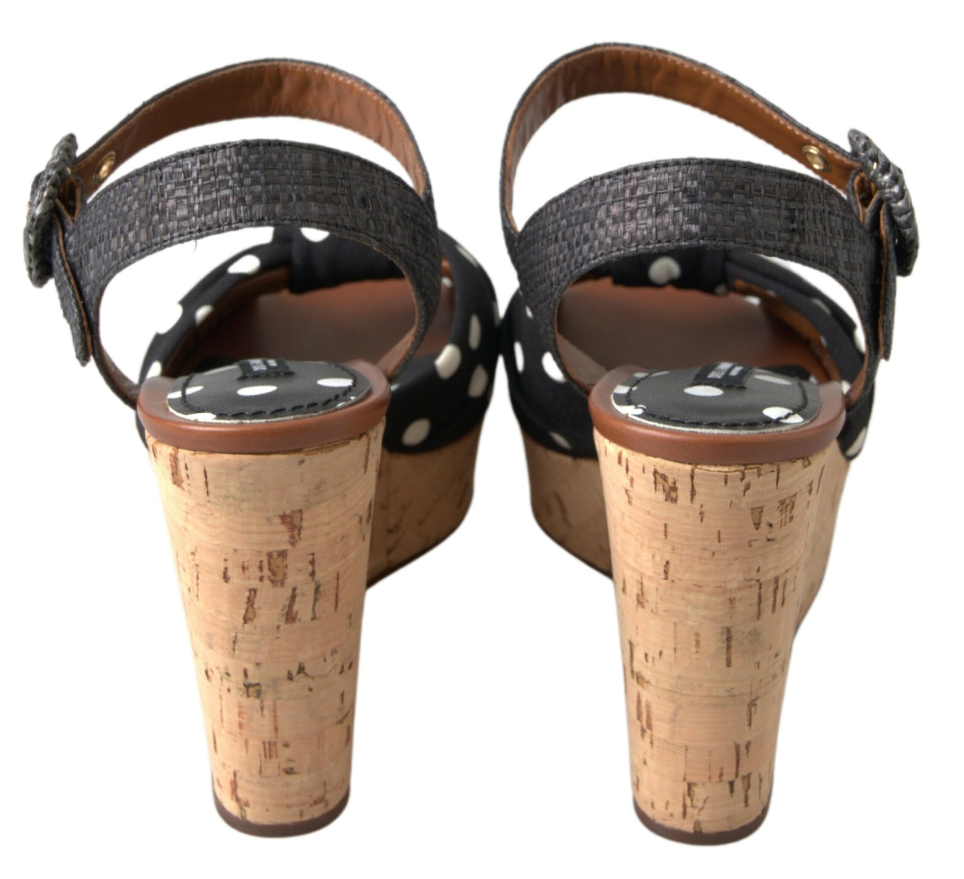 Schwarze Keilabsatz-Sandalen mit gepunktetem Knöchelriemen
