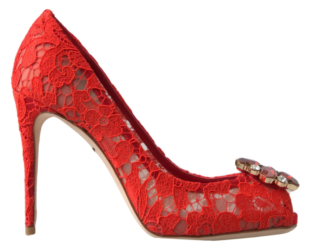 Rote Taormina Spitze Kristall Heels Pumps Schuhe