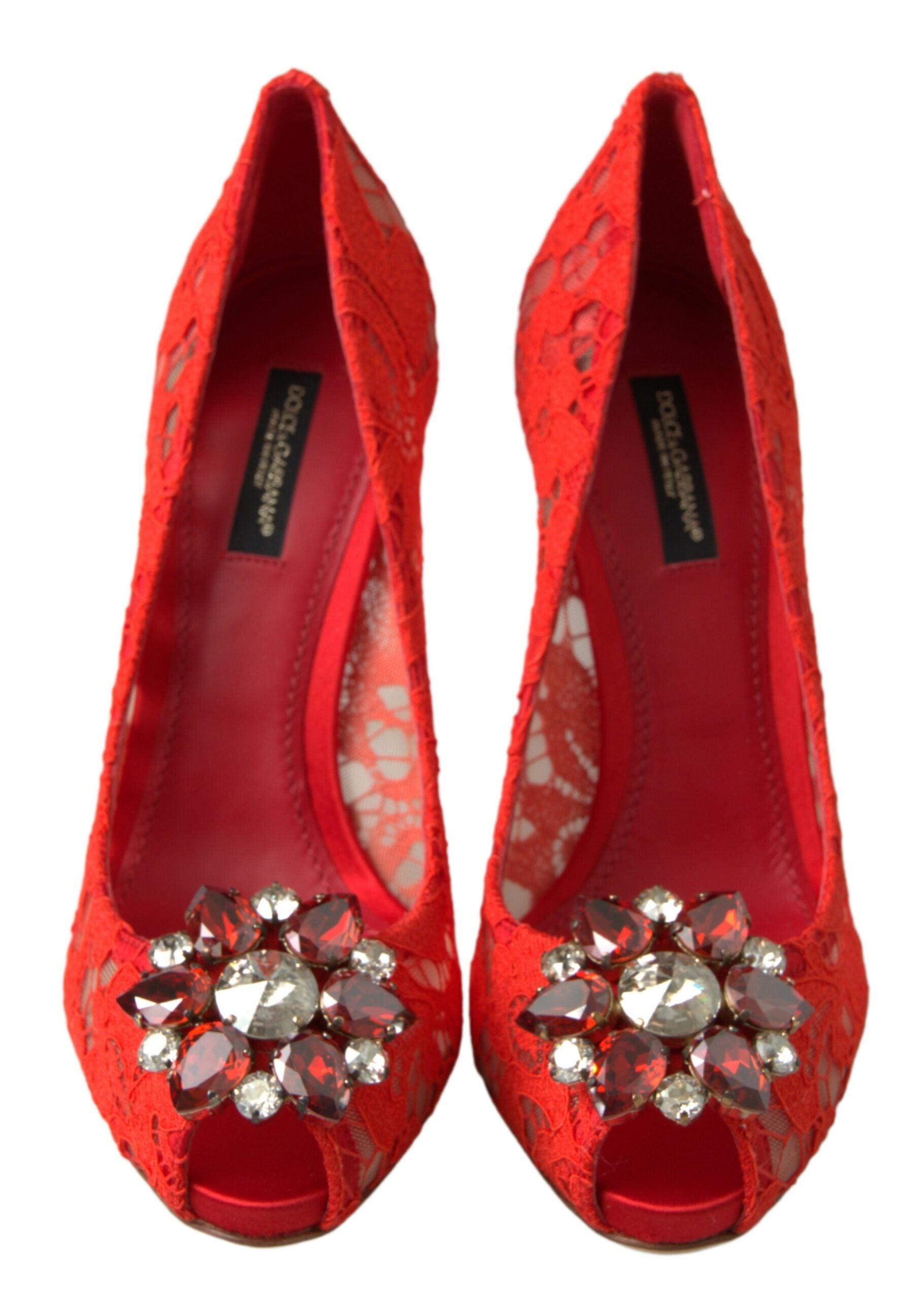 Rote Taormina Spitze Kristall Heels Pumps Schuhe