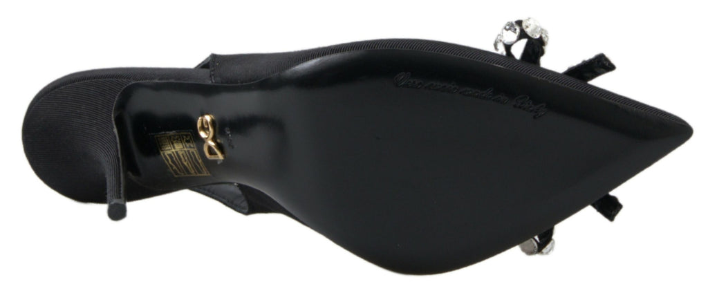 Schwarze Schuhe mit Slingback-Absatz und Kristallverzierung