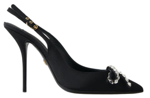 Schwarze Schuhe mit Slingback-Absatz und Kristallverzierung