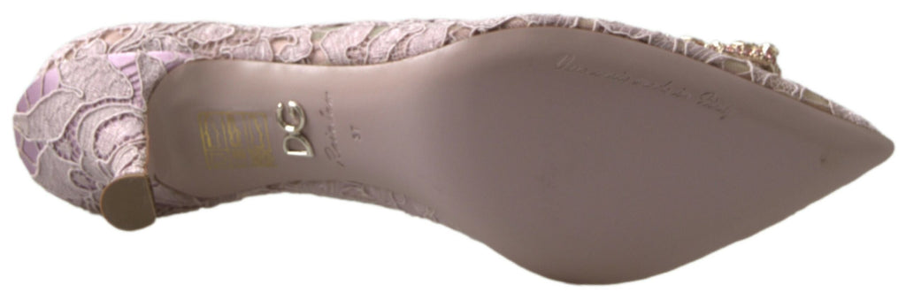 Rosa Pumps mit Blumenspitze und Kristallen in DG-Optik