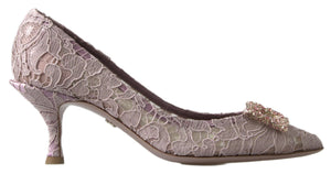 Rosa Pumps mit Blumenspitze und Kristallen in DG-Optik
