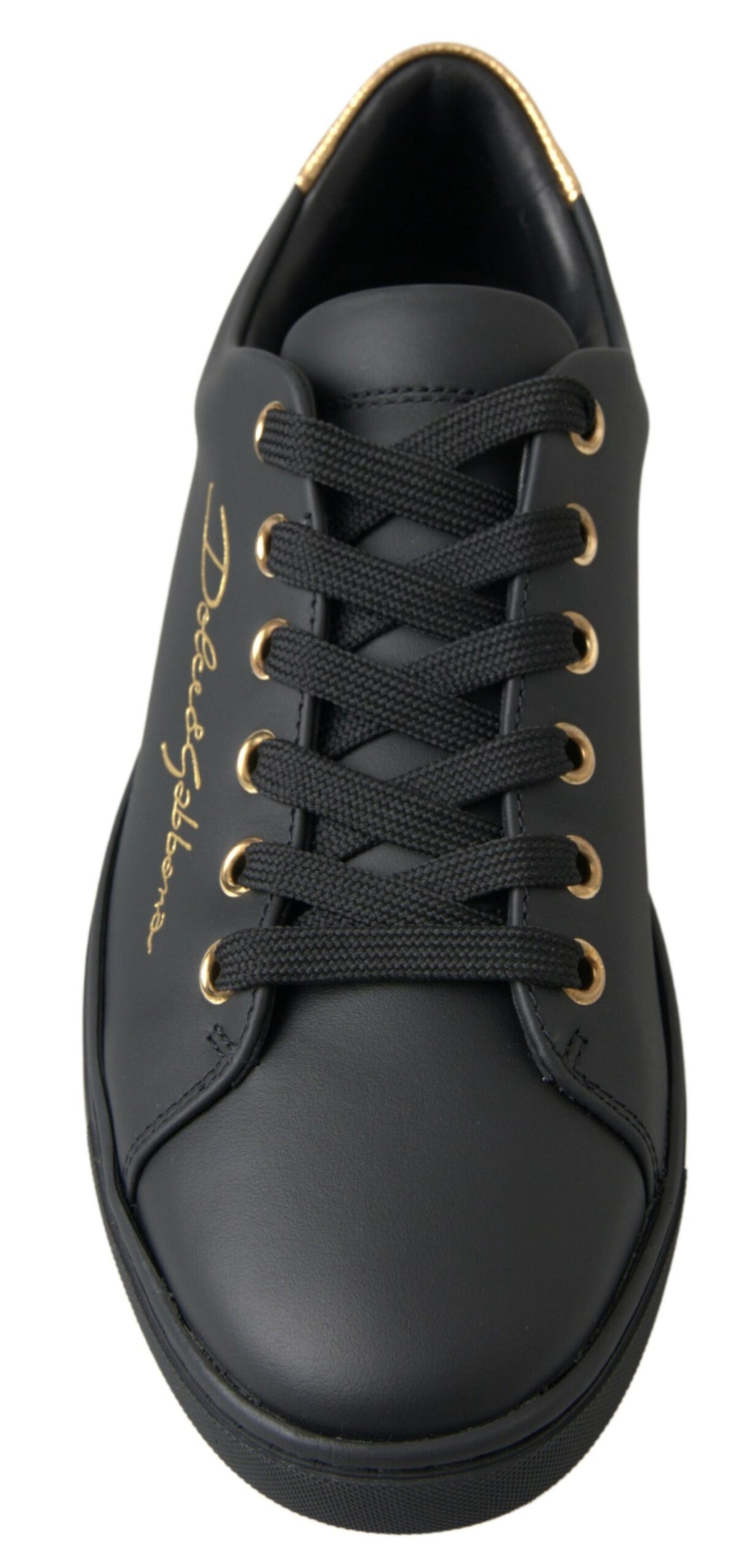 Klassische Sneakers aus schwarzem und goldenem Leder