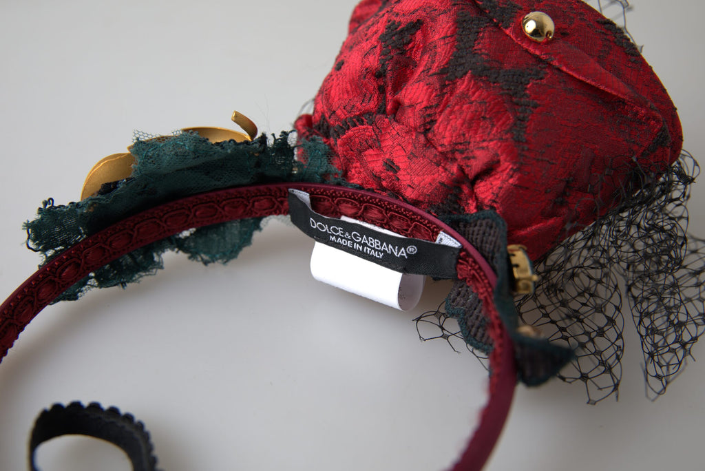 Rotes Haarband mit mehrfarbigem Rosen-Seidenkristallnetz und Logo-Diadem