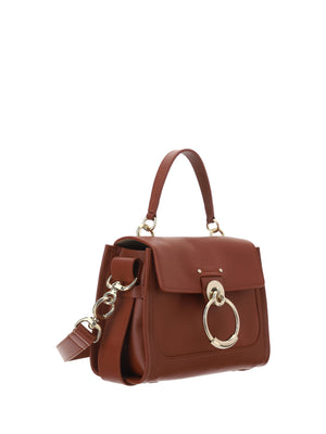 Elegante Schultertasche aus Kalbsleder in Sepiabraun