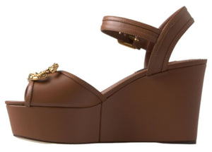 Braune Leder AMORE Keilsandalen Schuhe
